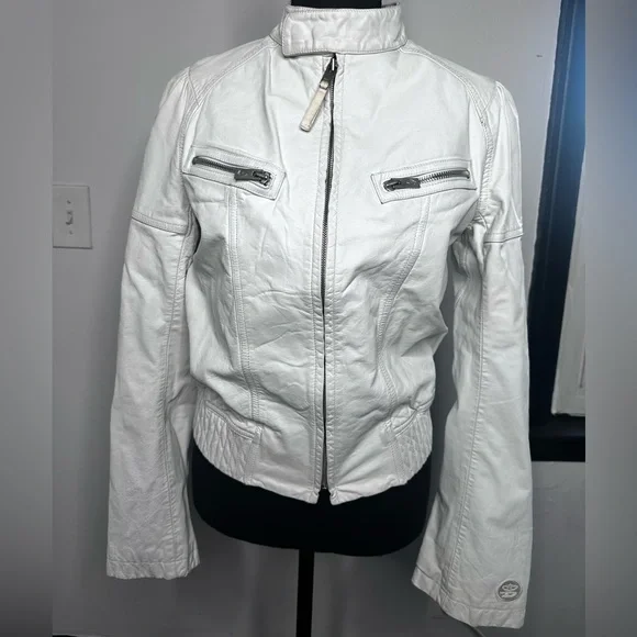 Vintage Diesel White Leather Zip-Up Jacket - Picture 3 of 17
